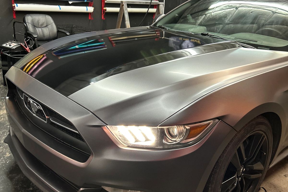 Mustang after color-change vinyl wrap